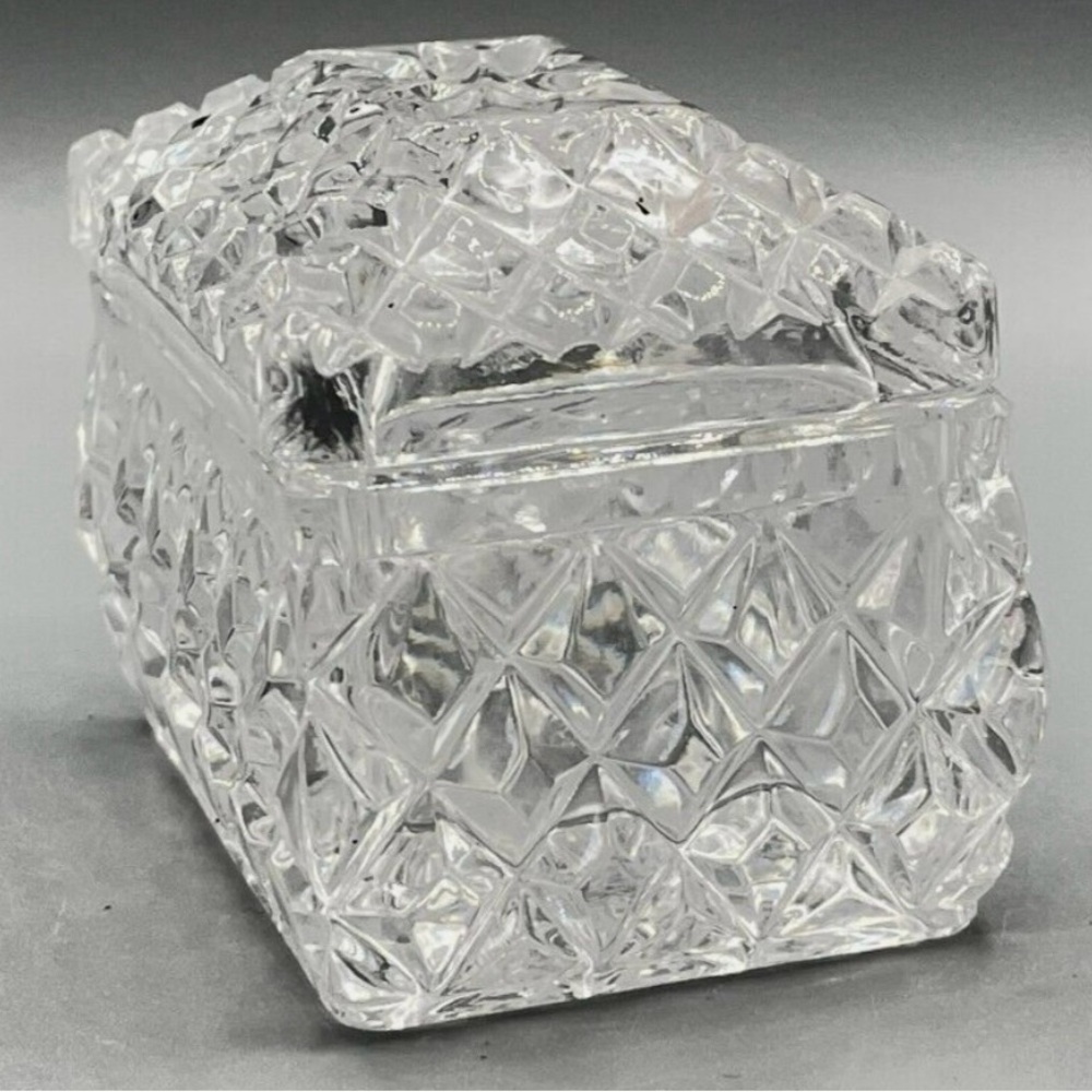 Cut Glass Princess Trinket Box, Pressed Glass Rectangular Tiny Glass Container